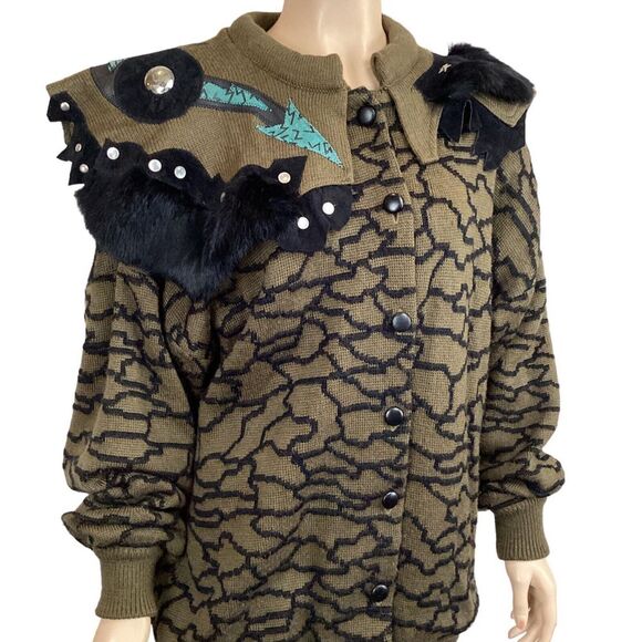 Vintage Andriano by i. Fatigati sweater medium Fur & leather accents fully lined - Picture 4 of 11